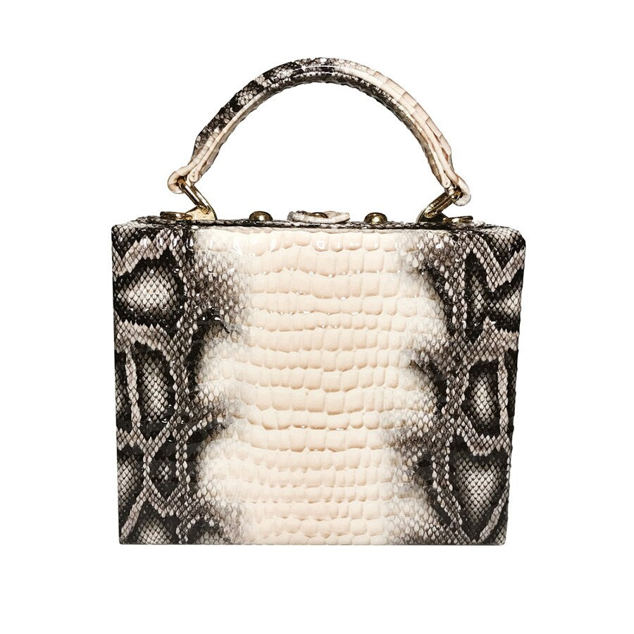 Snakeskin Print PU Leather Box Bag