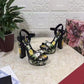 Floral Print Hoof Heel Platform Sandals