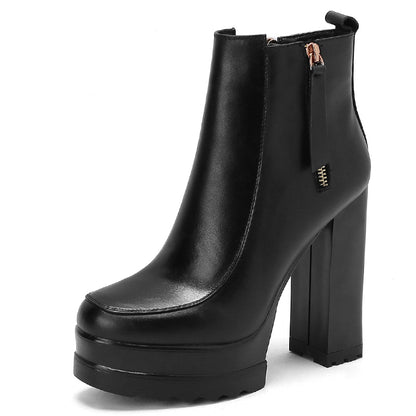 Round Toe Square Heel Platform Ankle Boots