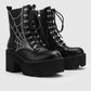 Spider Web Print Lace-Up Platform Ankle Boots