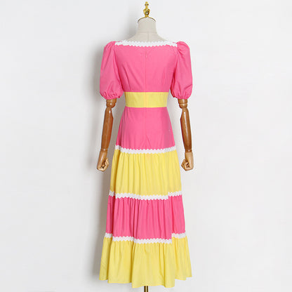 Bohemian Square Neck Puff Sleeves Cutout Maxi Dress