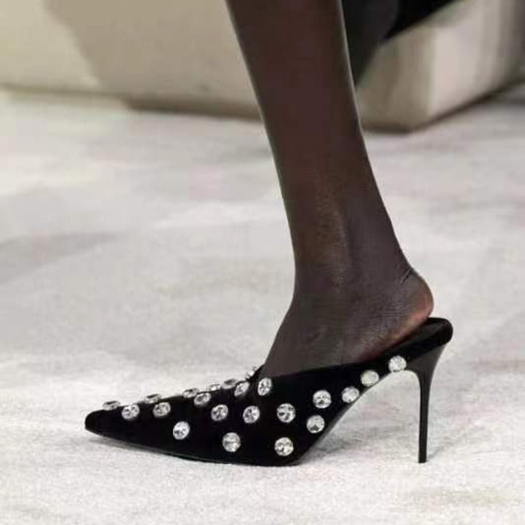 Crystal Polka Dot Pointed Toe Mules