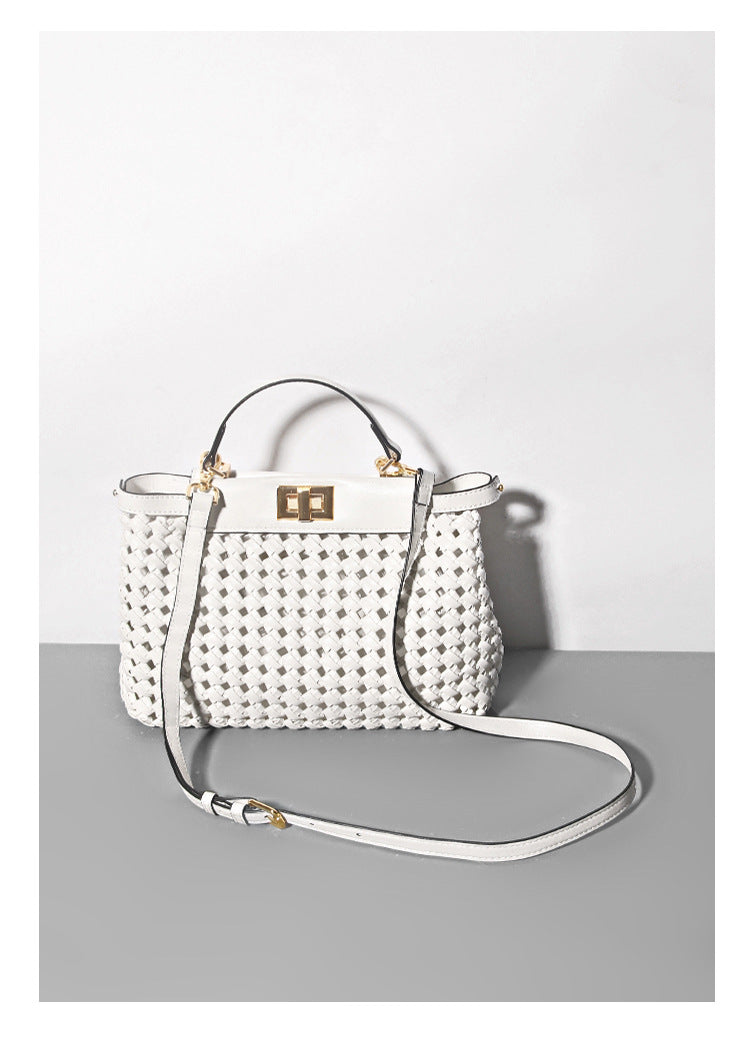 PU Woven Hollow Out Shoulder Handbag