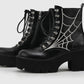 Spider Web Print Lace-Up Platform Ankle Boots