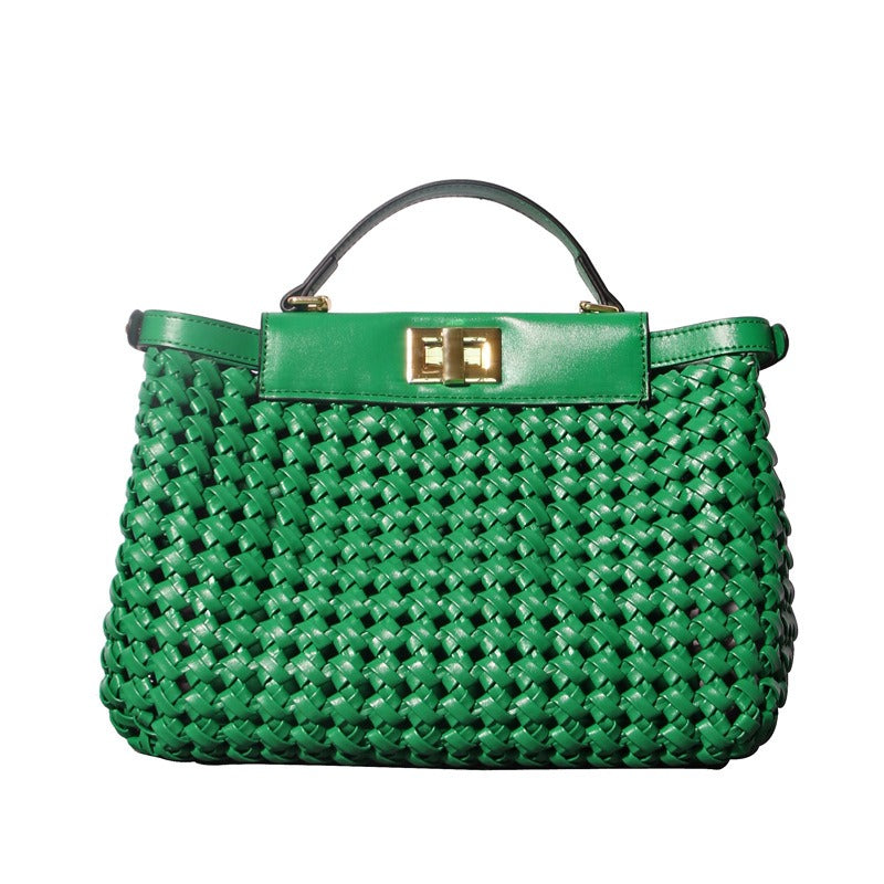 PU Woven Hollow Out Shoulder Handbag