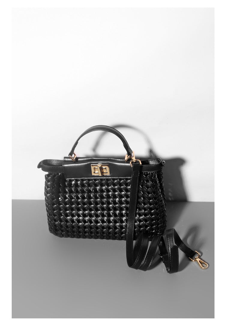 PU Woven Hollow Out Shoulder Handbag