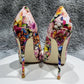 Painted Floral Print Stiletto Pumps