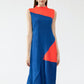 Miyake Pleated Contrast Irregular Spliced Midi Dress