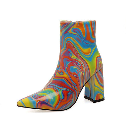 Vibrant Marble Pattern Pointed Toe Chelsea Boots