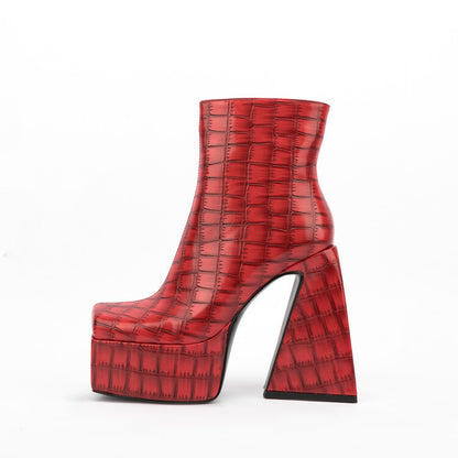 Square Head Animal Pattern Chunky Heel Boots