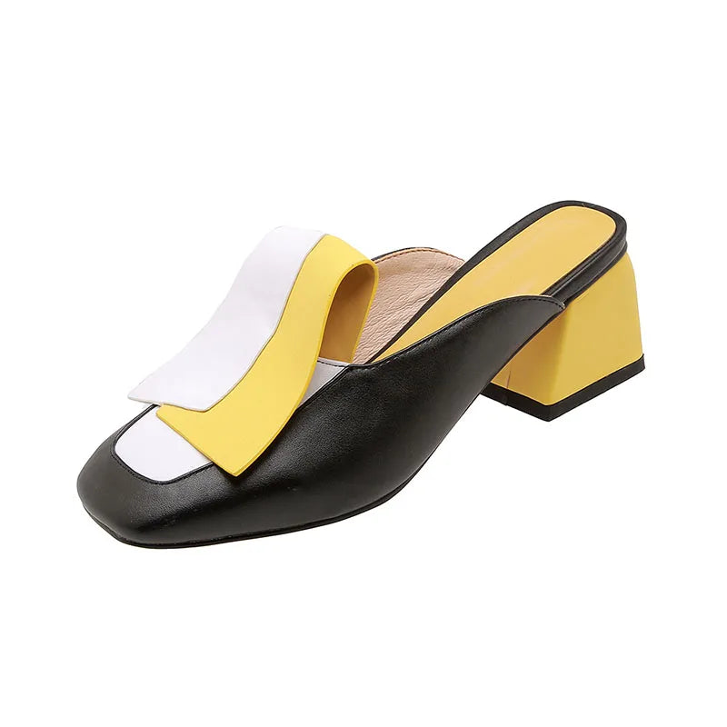 Color Block Mid Heel Mules