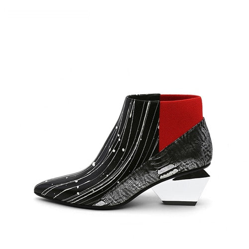 Color Block Mid Heel Pointed Toe Chelsea Boots