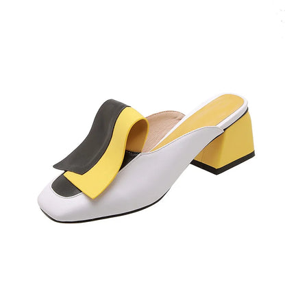 Color Block Mid Heel Mules