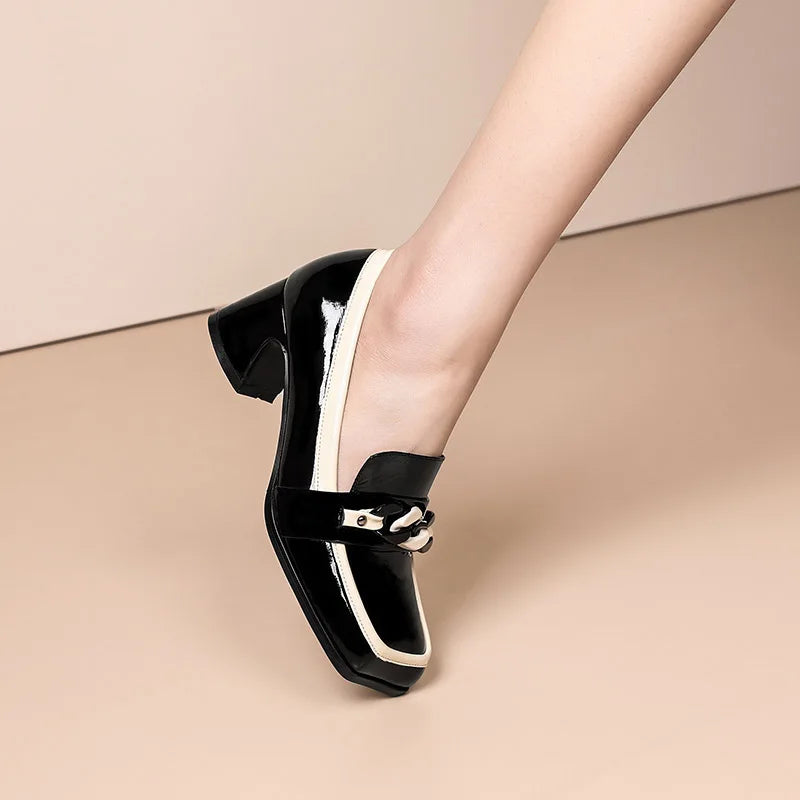 Patent Leather Square Toe High Heel Shoes