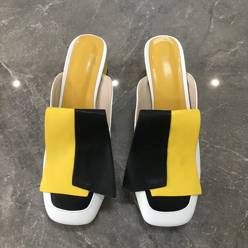 Color Block Mid Heel Mules