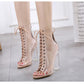 Open Toe Lace-Up Transparent Ankle Boots