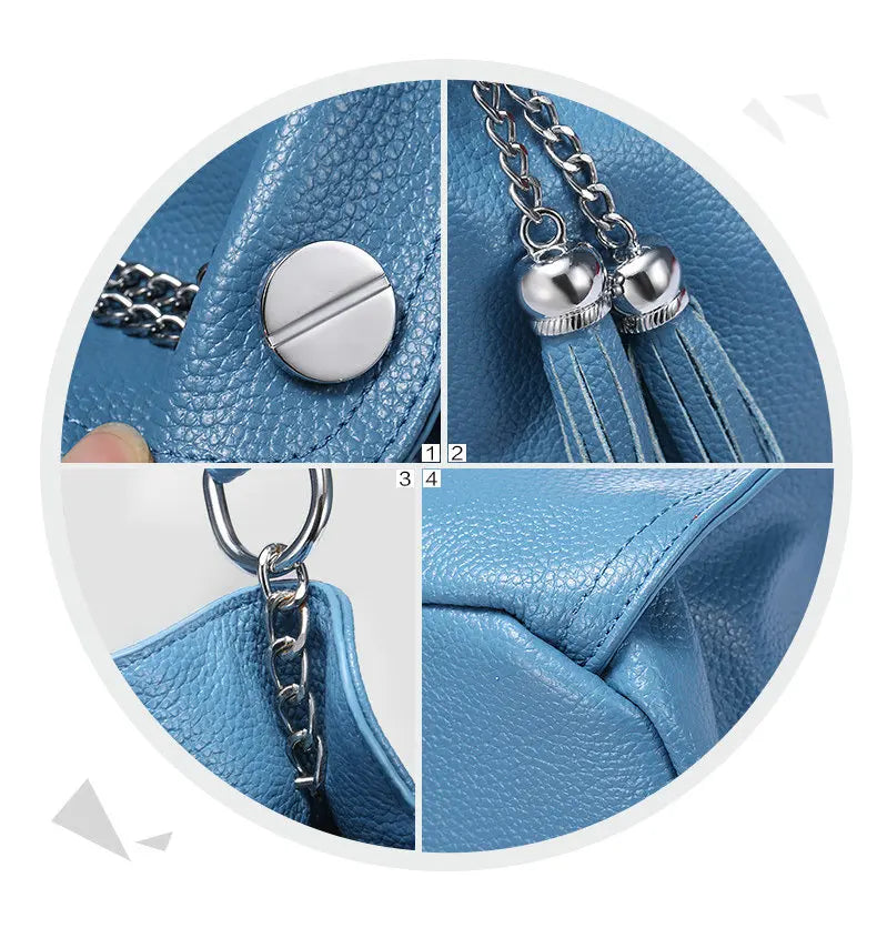 Tassel Detail Genuine Leather Shoulder Bag
