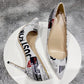 Newspaper Print Pointed Toe High Heel Shoes