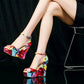 Multicolor Ankle Strap Wedge Sandals