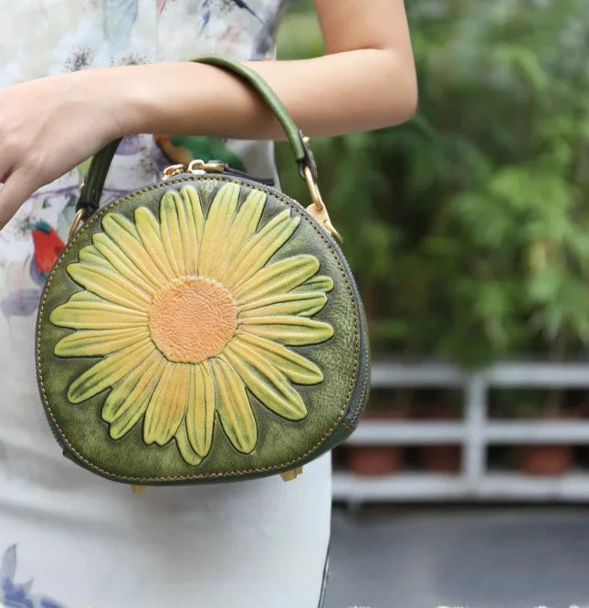 Retro Floral Embossed Circular Bag