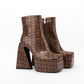 Square Head Animal Pattern Chunky Heel Boots