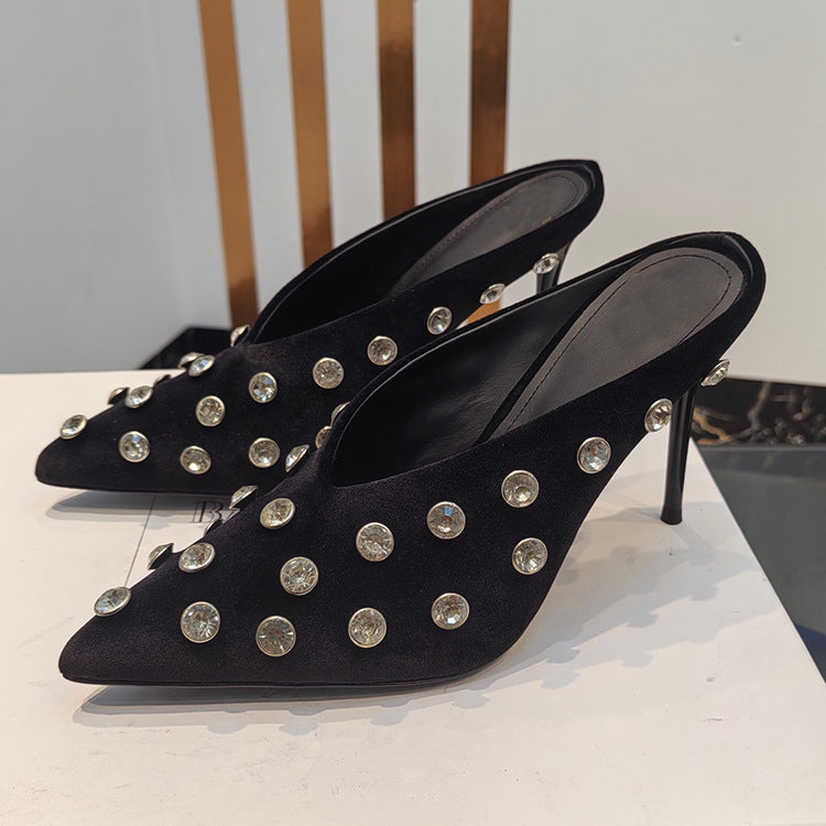 Crystal Polka Dot Pointed Toe Mules