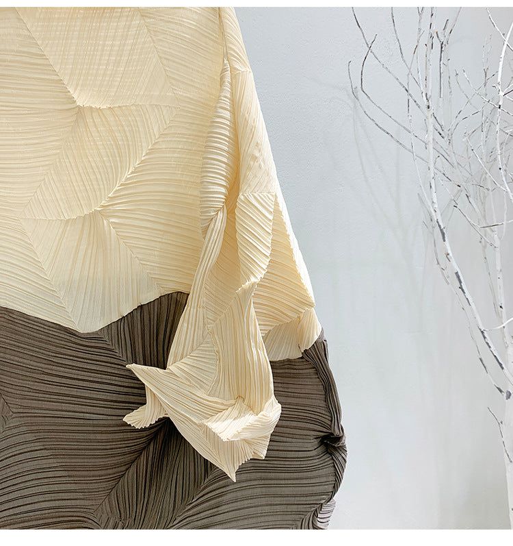 Miyake Pleated Color Block Fold Midi Dress