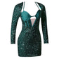 Sequin V-Neck Backless Mini Bandage Dress