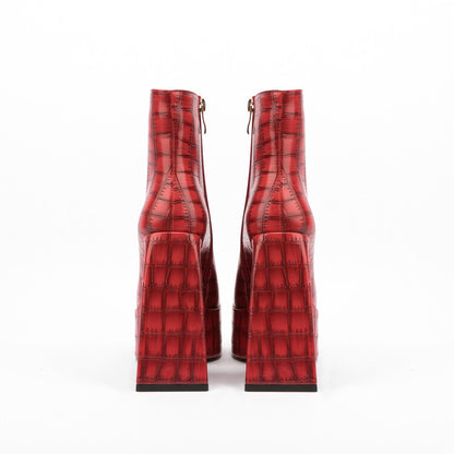 Square Head Animal Pattern Chunky Heel Boots