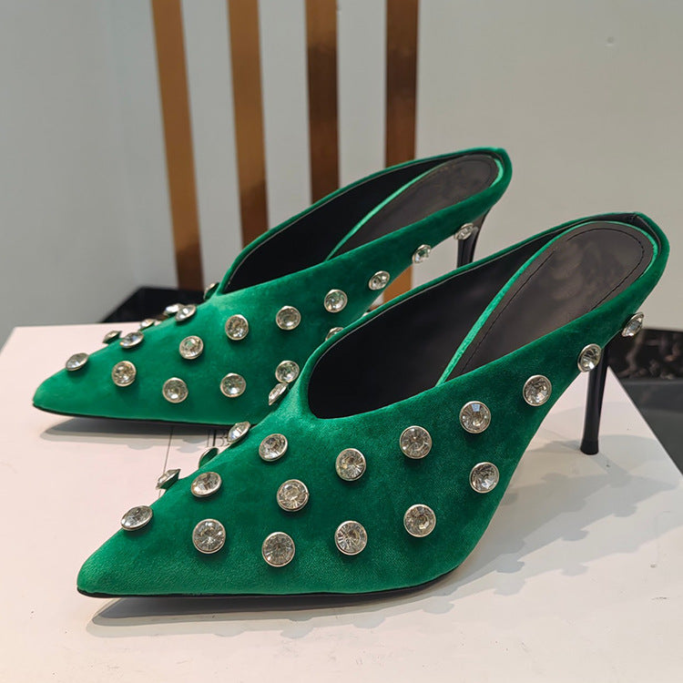 Crystal Polka Dot Pointed Toe Mules