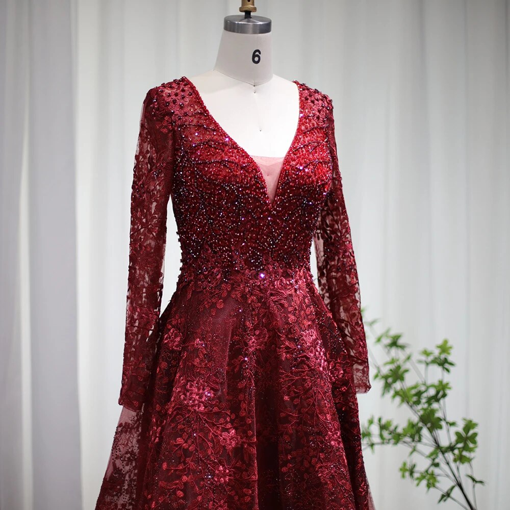 Luxury Embroidered Sequined Long Sleeves Lace Dress