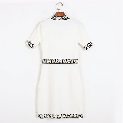 Leopard Print O-Neck Short Sleeve Sweater Dress