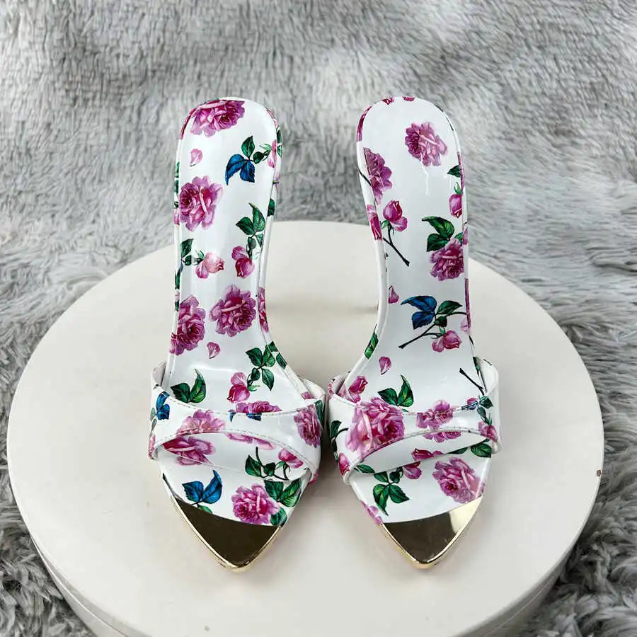 Floral Pointed Toe High Heel Sandals