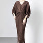 Miyake Pleated Batwing Sleeve Tassel Maxi Dress