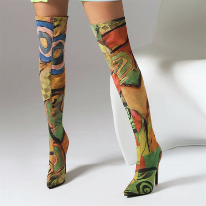 Printed Over-the-Knee Ultra-High Heel Boots