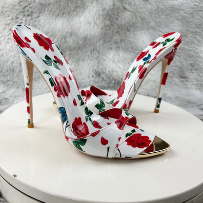 Floral Pointed Toe High Heel Sandals