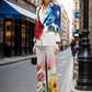 Colorblock Floral Blazer and High Waist Pants Set