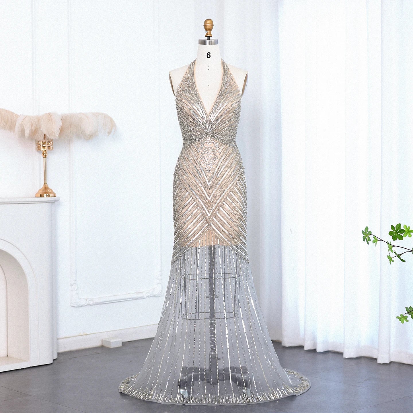 Sequined Halter Neck Floor-Length Dress