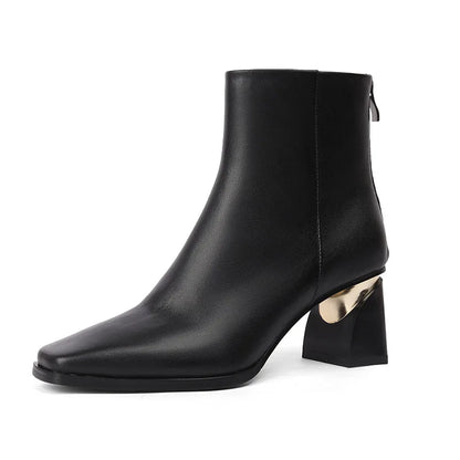 Retro Square Toe Hoof Heel Ankle Boots