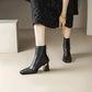 Retro Square Toe Hoof Heel Ankle Boots