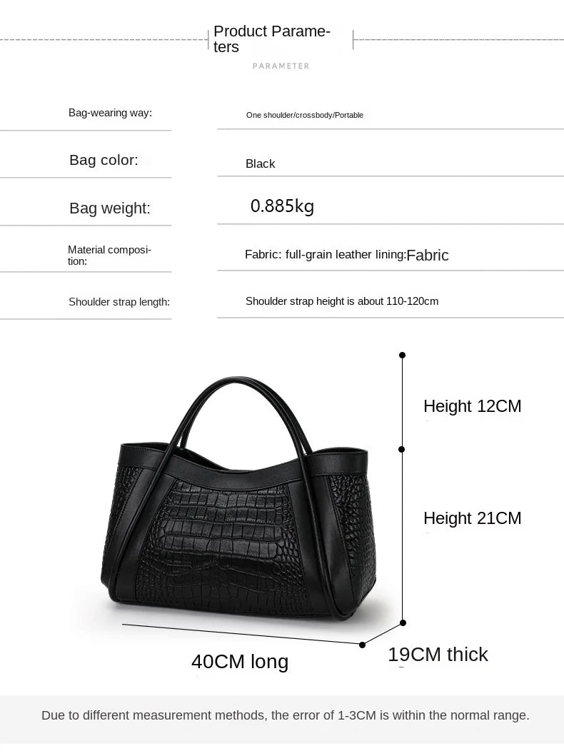 Alligator Pattern Genuine Leather Tote Bag