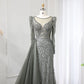 Beaded Round Neck Floor-Length Dress with Overskirt