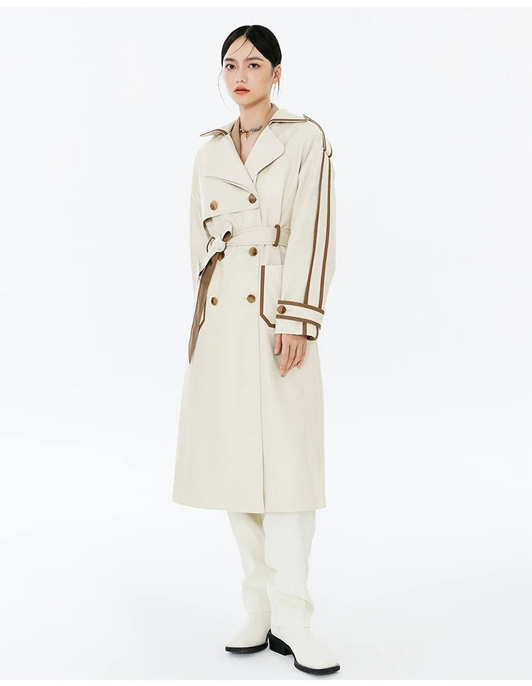 Contrast PU Leather Trench Coat