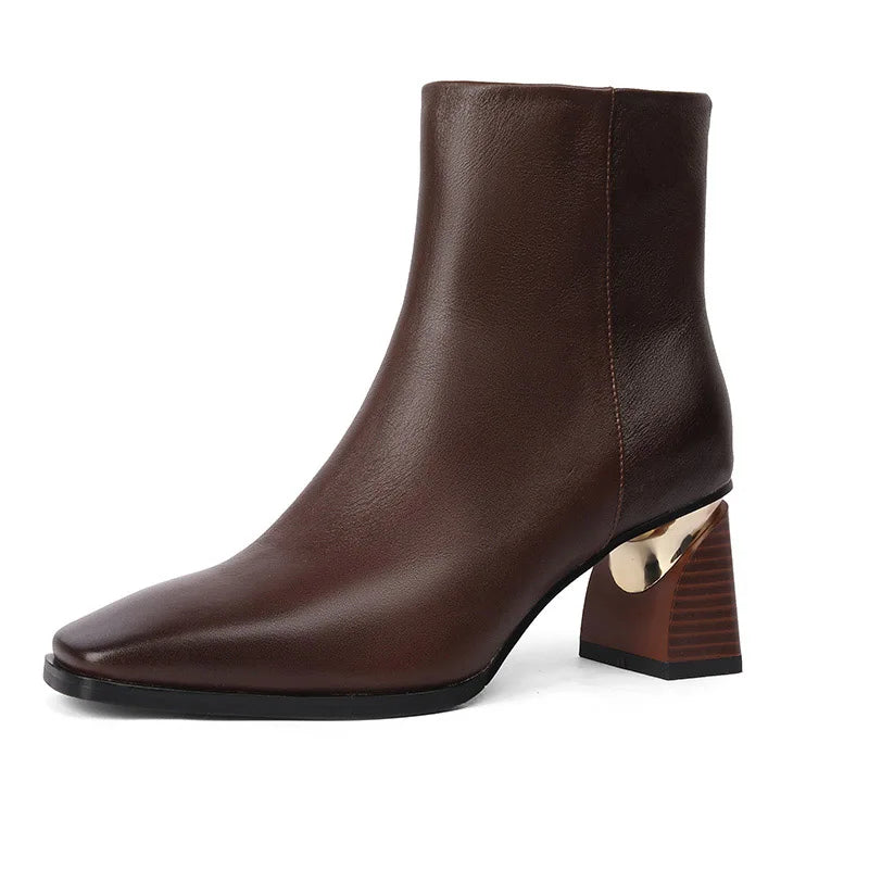 Retro Square Toe Hoof Heel Ankle Boots