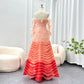 Gradient Pink Pleated Off-Shoulder Floor-Length Dress