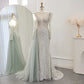 Beaded Round Neck Floor-Length Dress with Overskirt