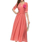 Applique Shirred Lantern Half Sleeve Maxi Dress