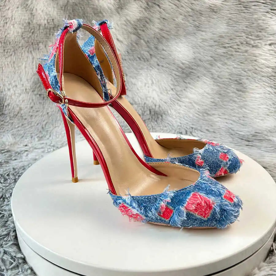 Denim Ankle Strap High Heel Sandals