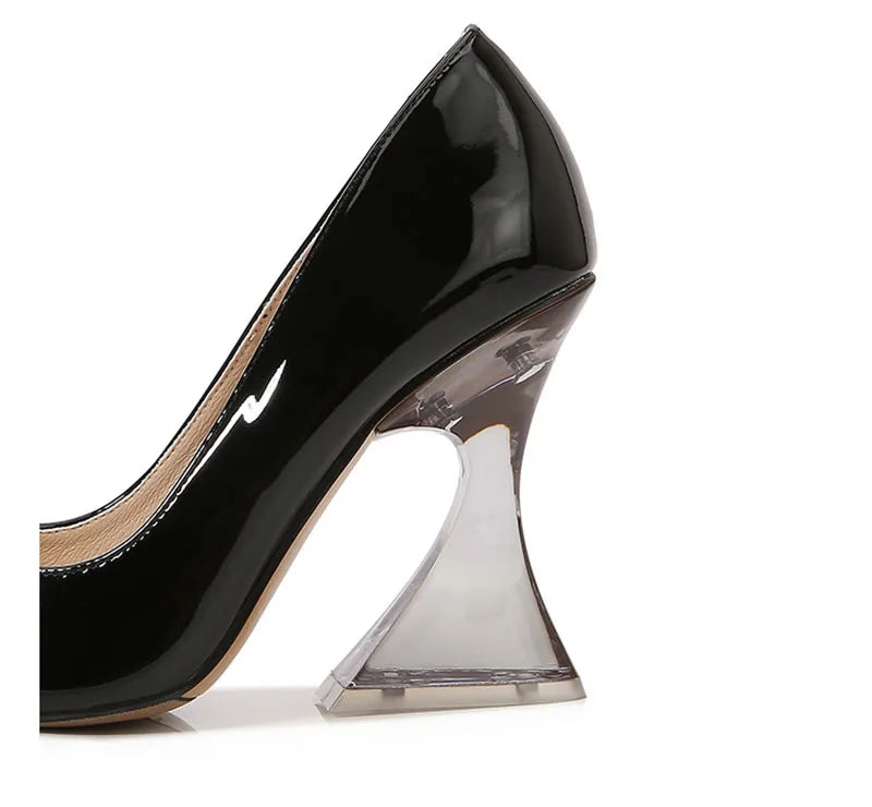 Pointed Toe Transparent Square Heel Shoes
