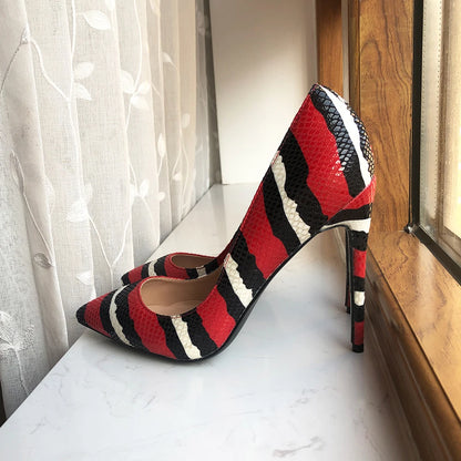 Striped Snakeskin Pointed Toe Shoes